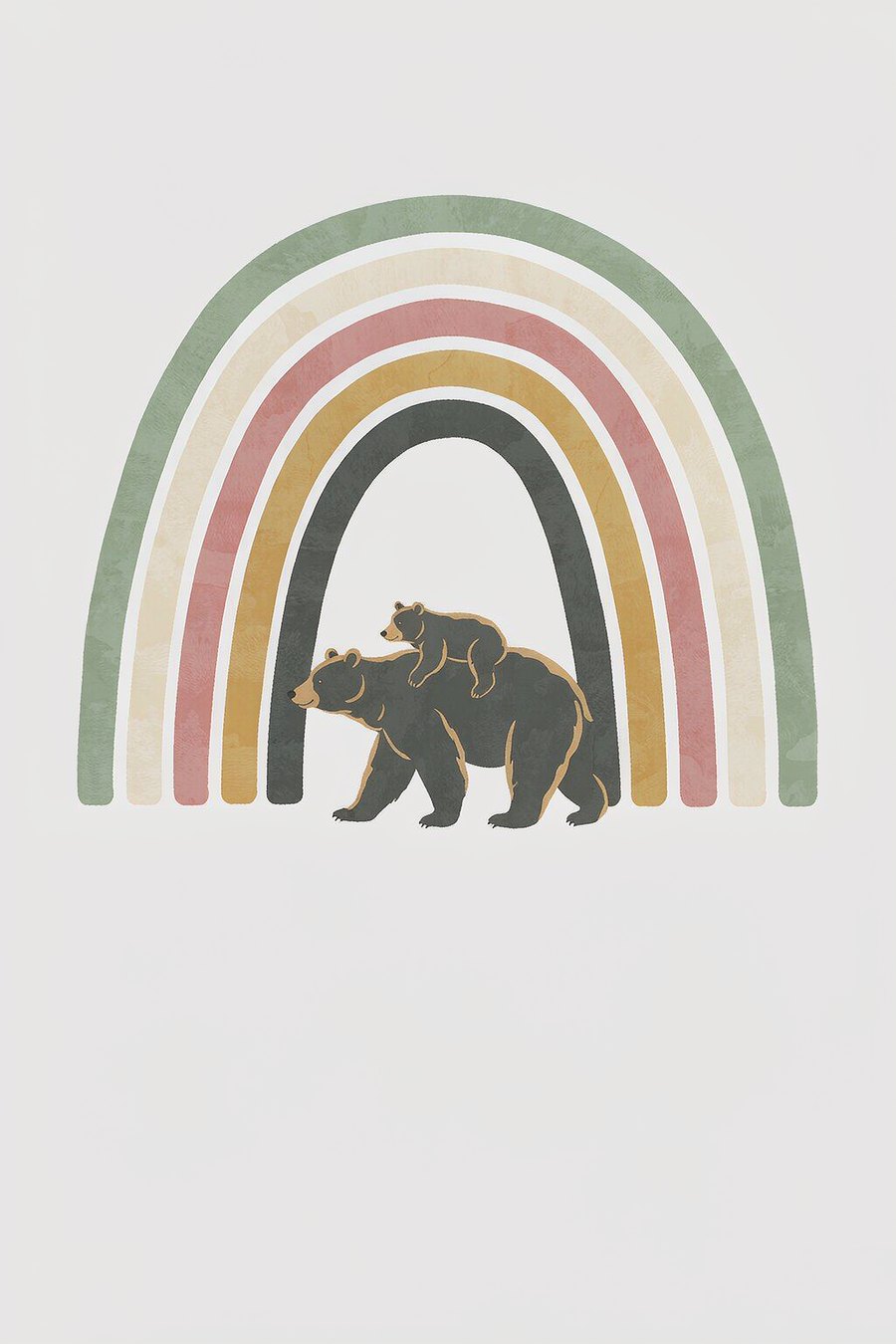 Nursery art print in navy and sage with a muted rainbow